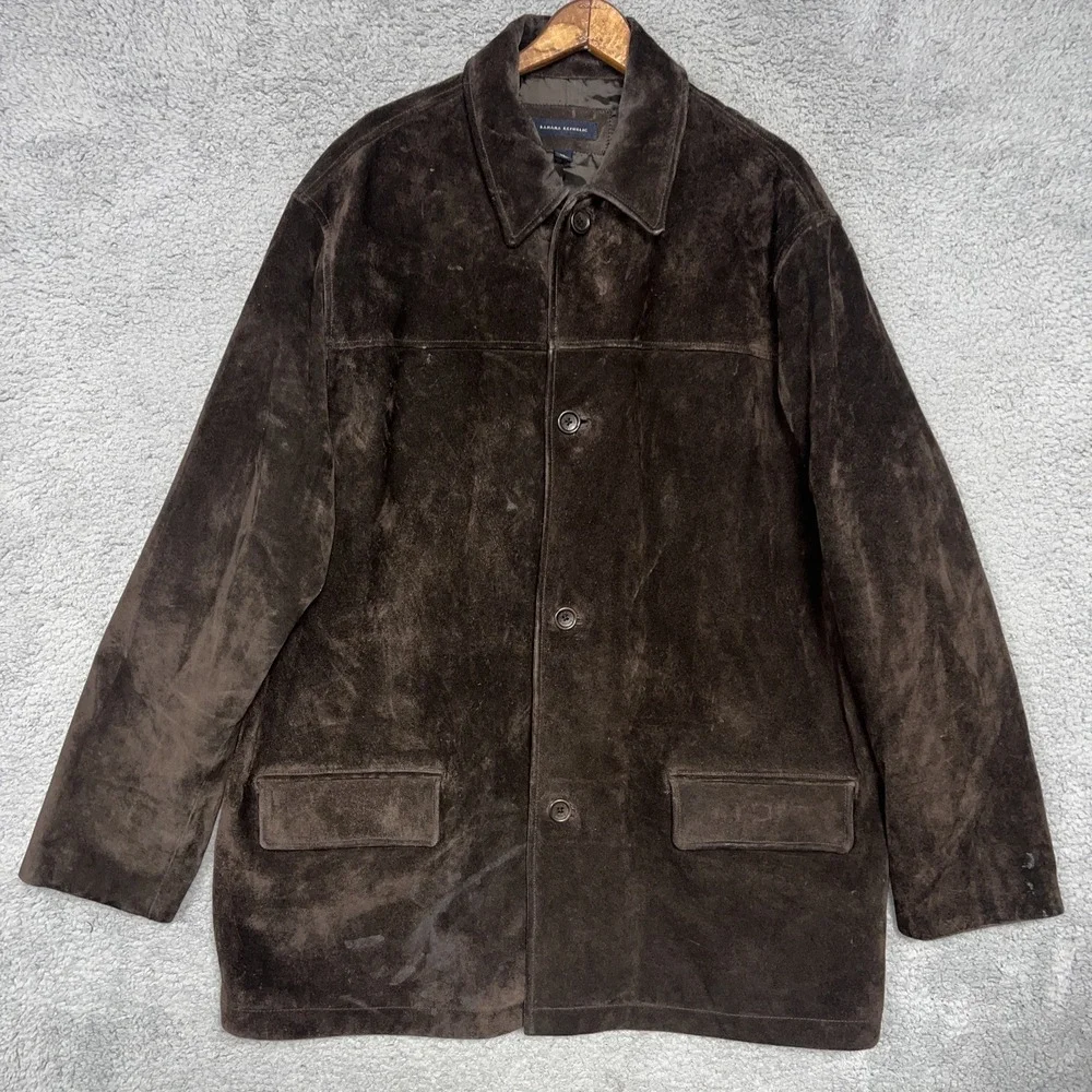VTG Banana Republic Jacket Men's Sz XL Brown Suede Leather Button Front Coat 90s